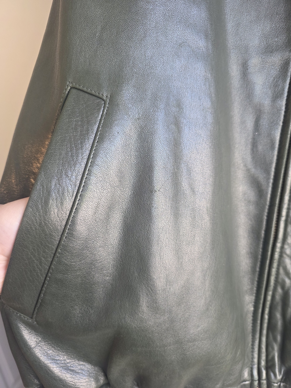 VTG Polo Ralph Lauren Olive Leather Bomber Jacket - Premium Leather - Picture 10 of 17